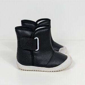 Toddler Girl Black Faux Leather Fur Lined Winter Boots 8.5